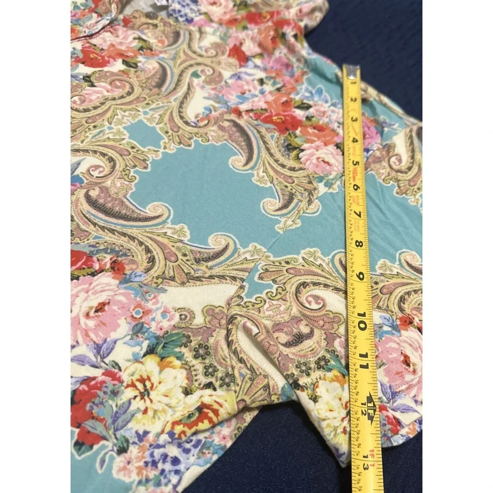JOHNNY WAS Women Size XXL Rivoray Floral S/S Paisley Polo Tee Shirt Boho Ornate